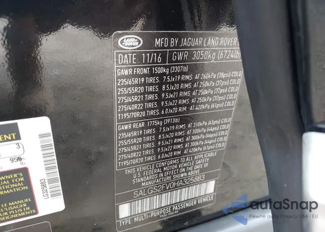 2017 Land Rover Range Rover 3.0L V6 Supercharged Hse z USA, uszkodzony, nr VIN SALGS2FV0HA325883